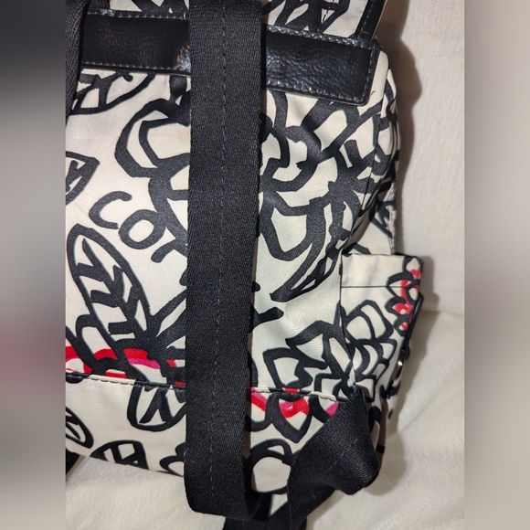 Coach Poppy Daisy Floral Graffiti Nylon Backpack Top Handle Black White Pink EUC - Picture 3 of 16